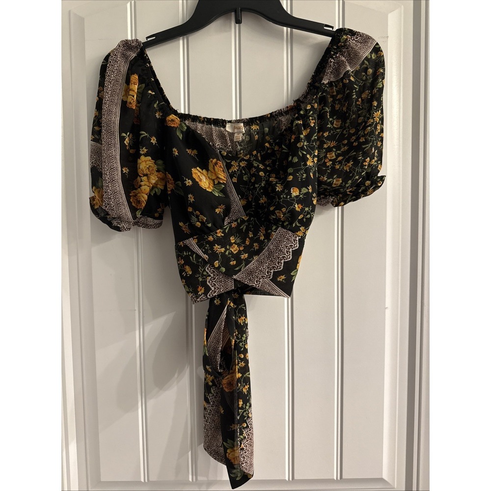 PEACH Multicolor Floral Print V-Neck Crop Top Size M Boho Witchy Fairy Grunge